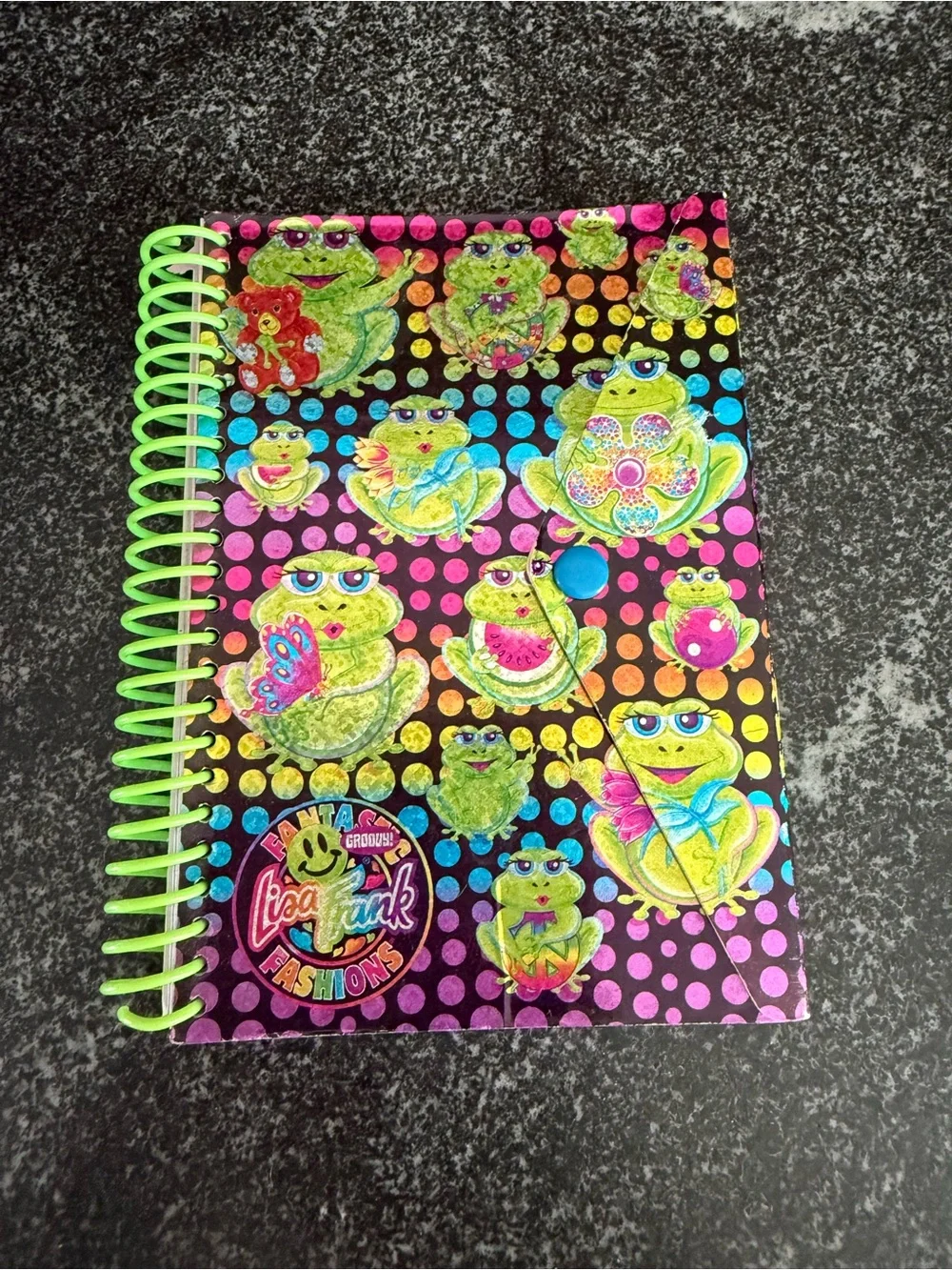 Vintage Lisa Frank Frog Spiral Snap Notebook – Holographic Glitter Y2K